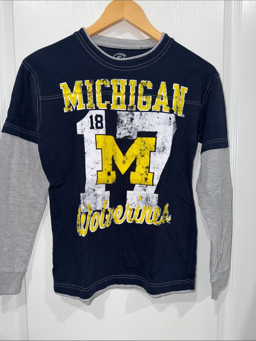 Michigan Wolverines Navy & Gray Layered-Look Kids Long Sleeve Tee NCAA M (10/12)